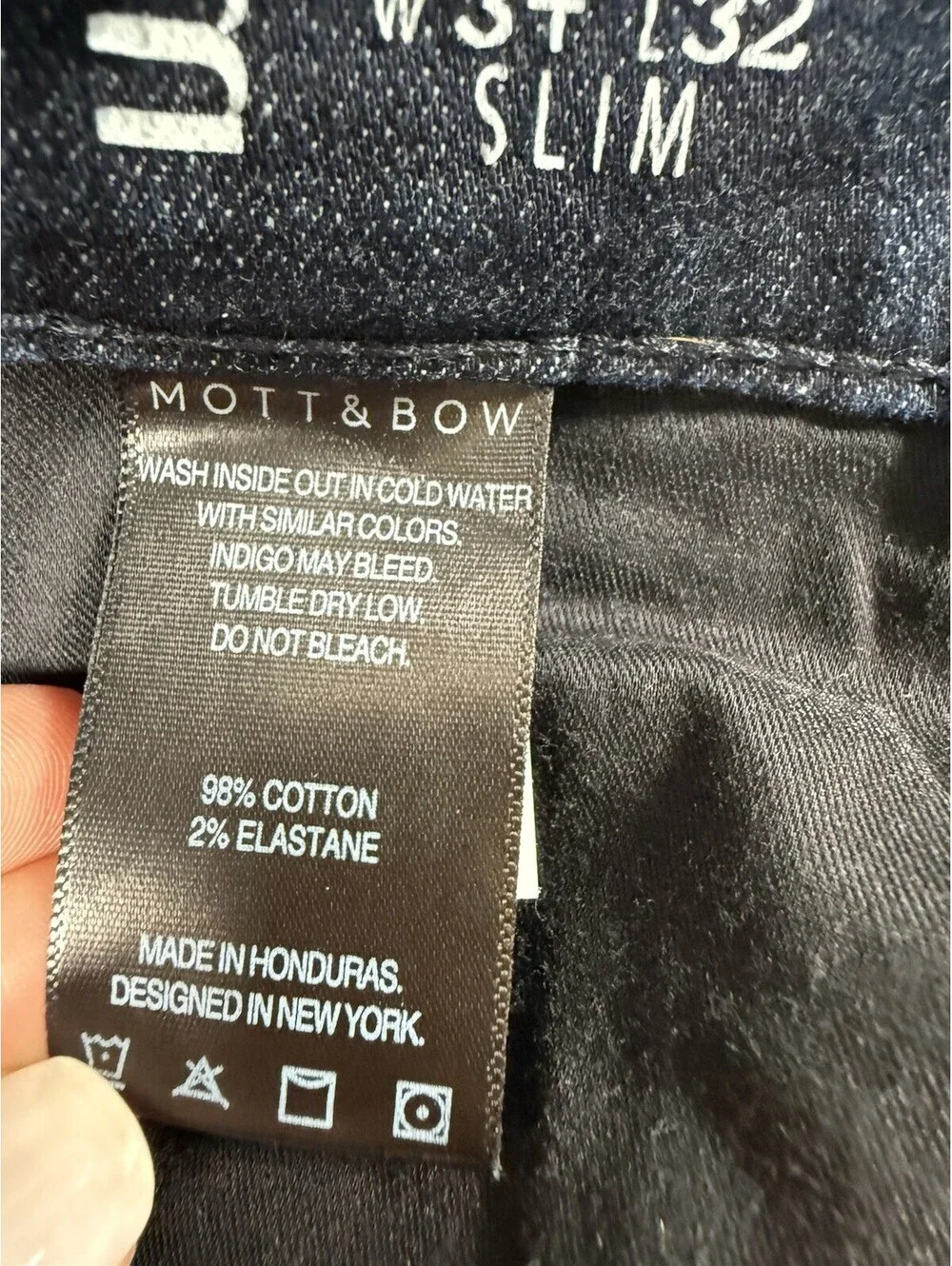 Mott & Bow Men’s 34x32 Slim Jeans Dark Wash Stretch Denim Premium Blue Cotton
